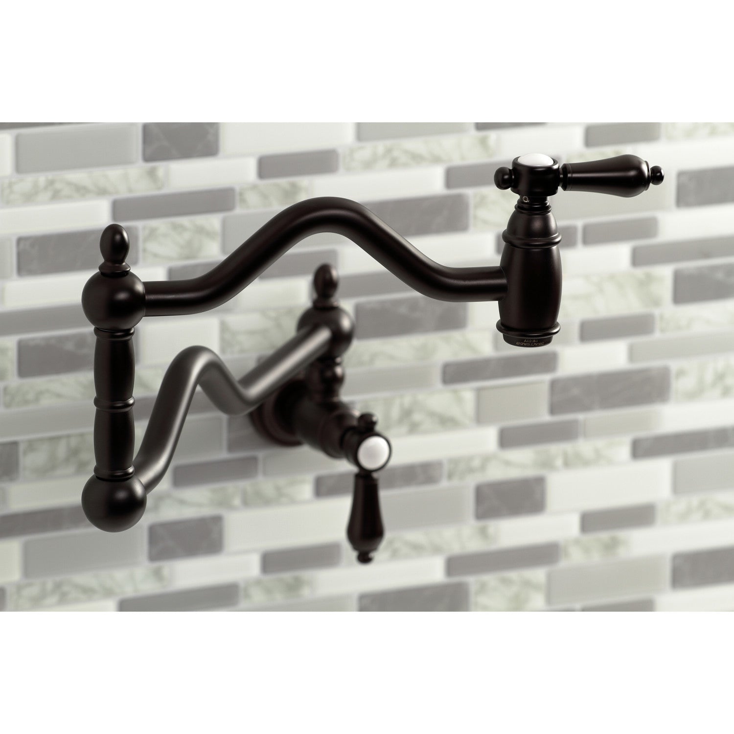 Kingston Heirloom KS2105BAL - Heirloom Two-Handle 1-Hole Wall Mount Pot Filler Faucet, Oil Rubbed Bronze — thumbnail 3